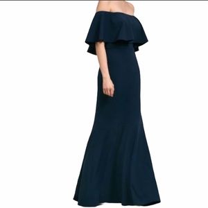 Anthropologie BHLDN Navy Blue Dara Off the Shoulder Maxi Dress